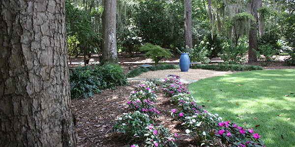 Flowers placed along the walking trail