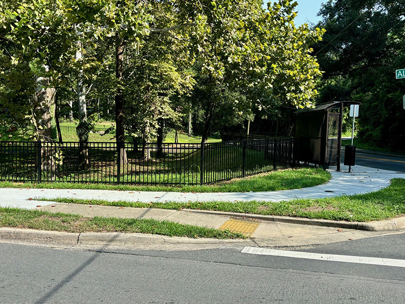 Griffin Heights Park new decorative fencing, new sidewalk, and a StarMetro bus stop.